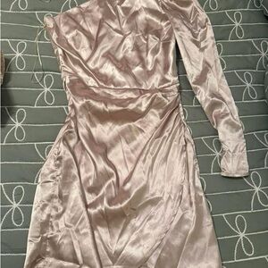 Altar'd State One-Shoulder Satin Dress in Soft Pink